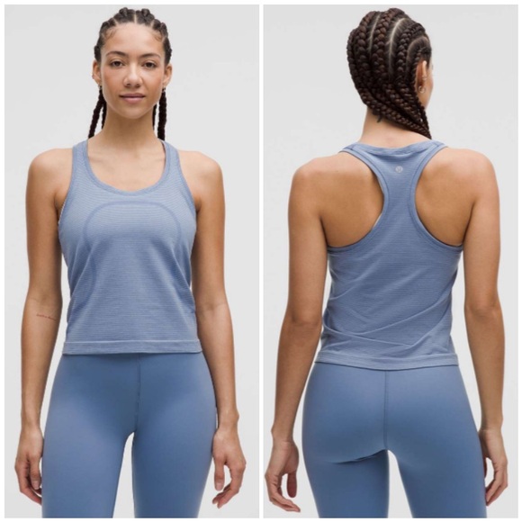 Lululemon Swiftly Tech Racerback Tank Top 2.0 *Waist Length Blue Stripe Size 10 - Picture 1 of 7